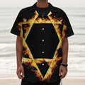 Flaming Star of David Print Textured Short Sleeve Shirt