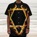 Flaming Star of David Print Textured Short Sleeve Shirt