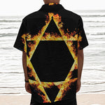 Flaming Star of David Print Textured Short Sleeve Shirt