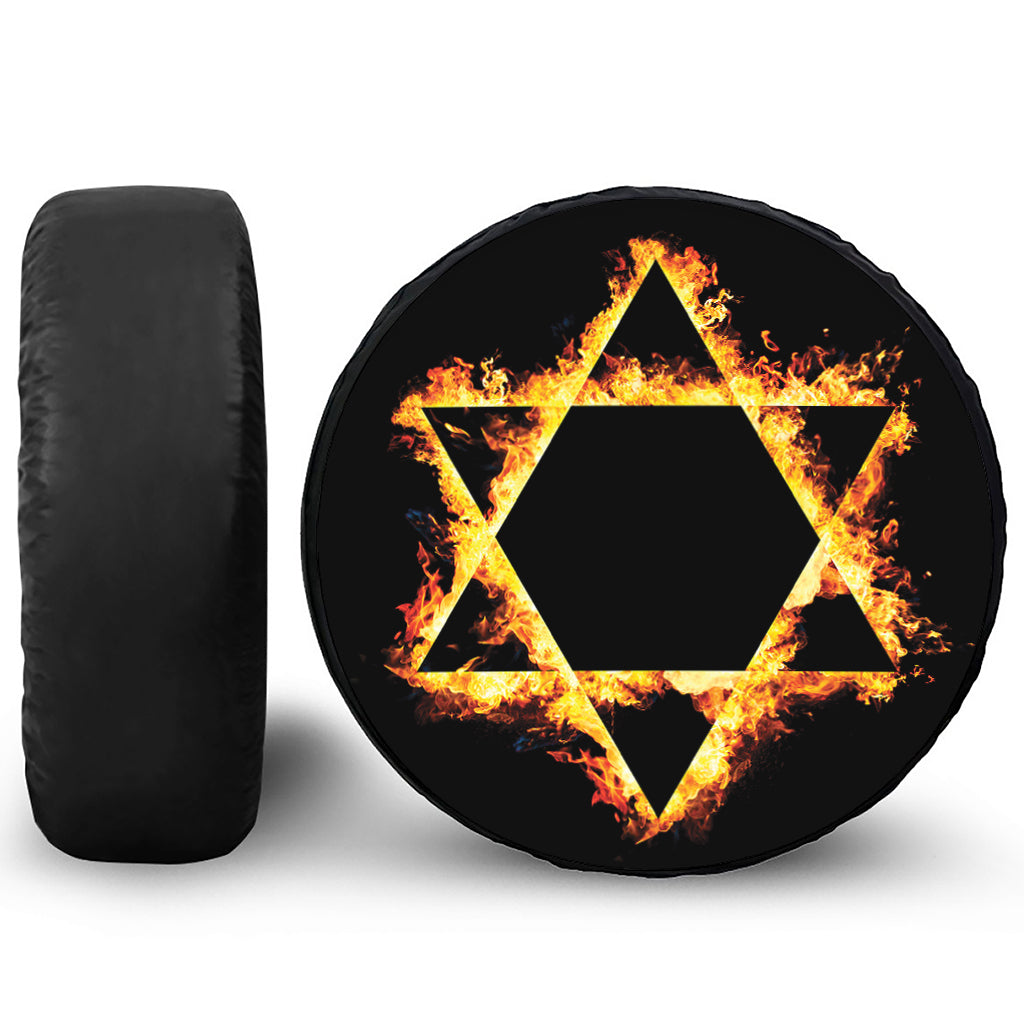 Flaming Star of David Print Tire Cover