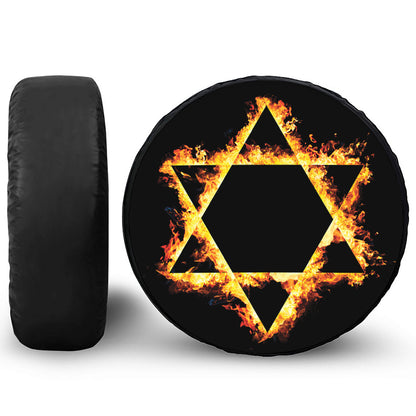 Flaming Star of David Print Tire Cover