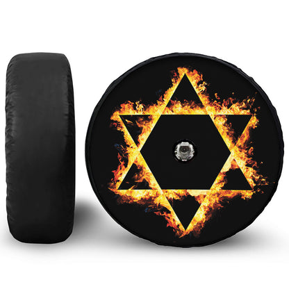 Flaming Star of David Print Tire Cover With Camera Hole