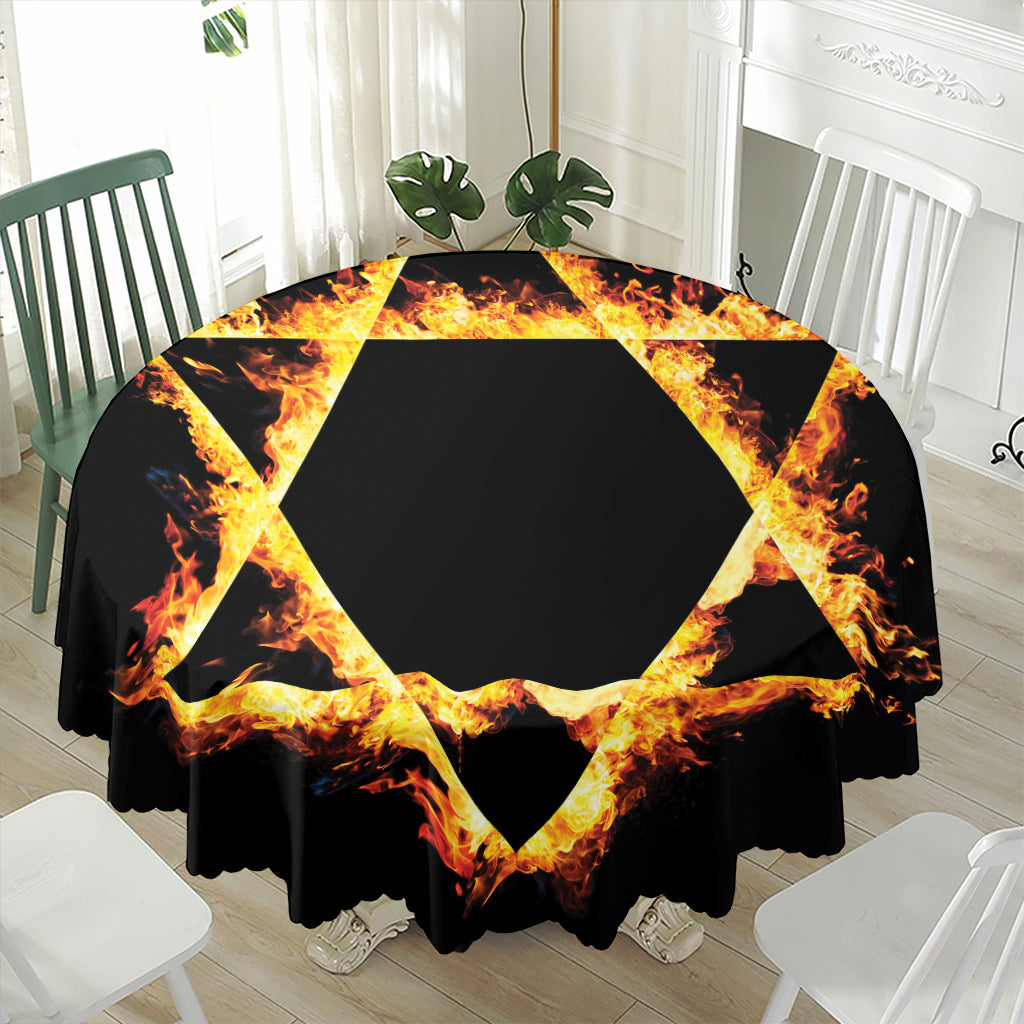 Flaming Star of David Print Waterproof Round Tablecloth