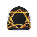 Flaming Star of David Print White Mesh Trucker Hat