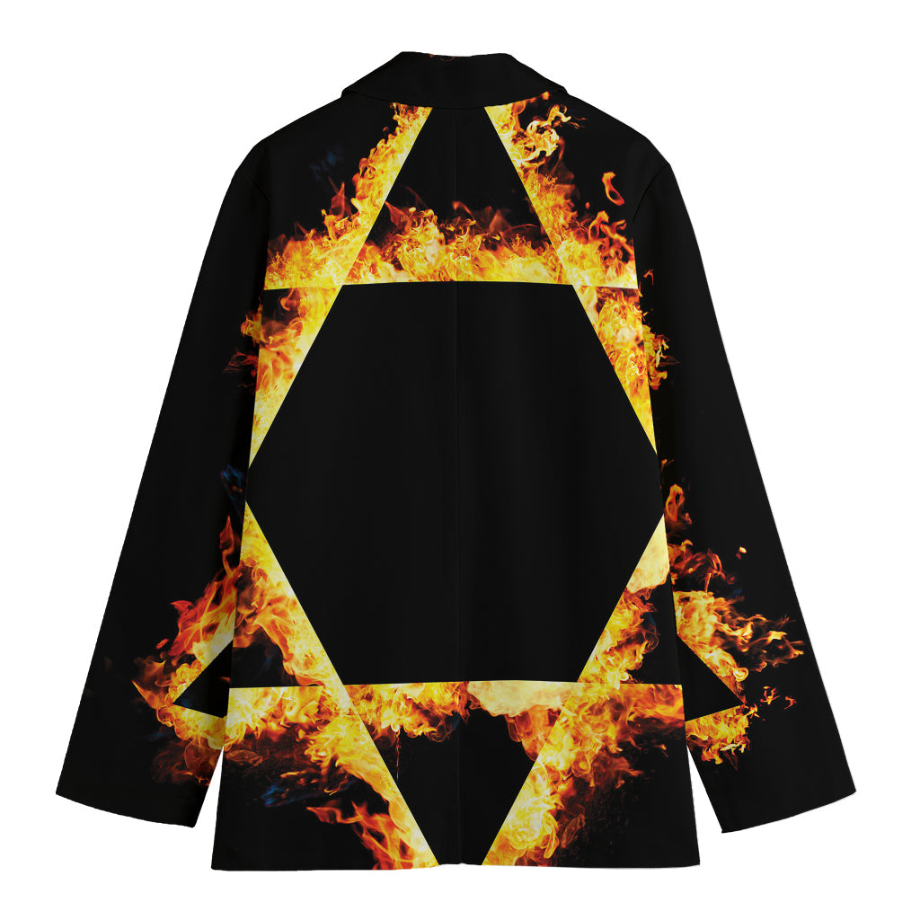 Flaming Star of David Print Women's Blazer