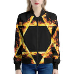 Flaming Star of David Print Women's Bomber Jacket