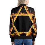 Flaming Star of David Print Women's Bomber Jacket