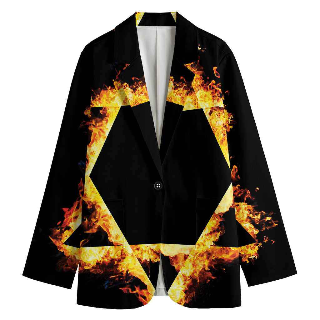 Flaming Star of David Print Women's Cotton Blazer