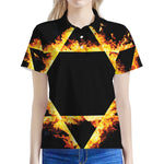 Flaming Star of David Print Women's Polo Shirt