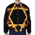 Flaming Star of David Print Zip Sleeve Bomber Jacket