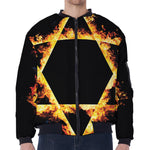 Flaming Star of David Print Zip Sleeve Bomber Jacket