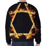 Flaming Star of David Print Zip Sleeve Bomber Jacket
