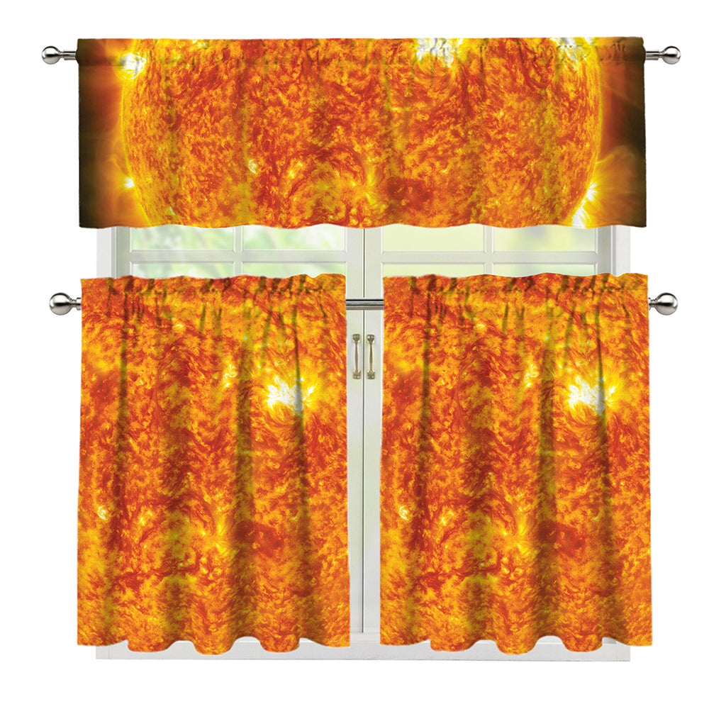Flaming Sun Print 3 Piece Kitchen Curtains