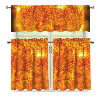Flaming Sun Print 3 Piece Kitchen Curtains