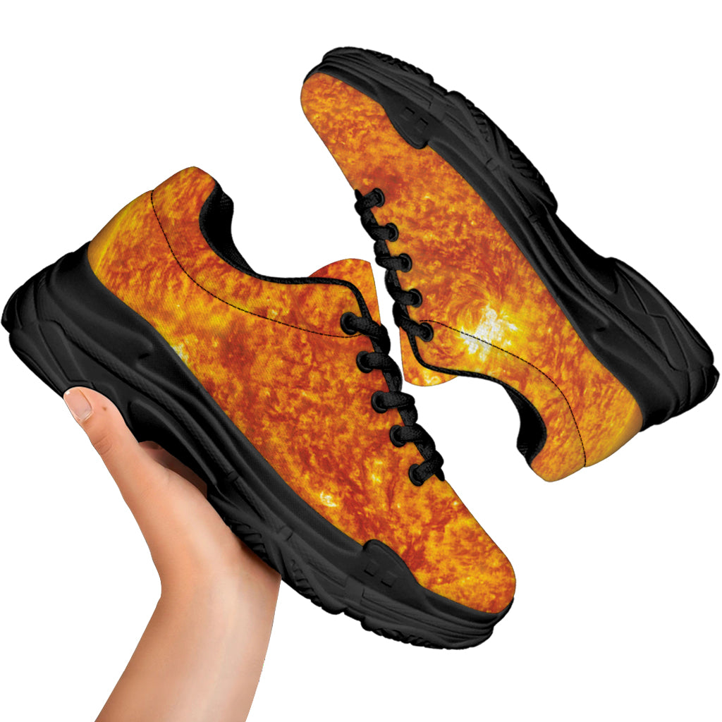 Flaming Sun Print Black Chunky Shoes