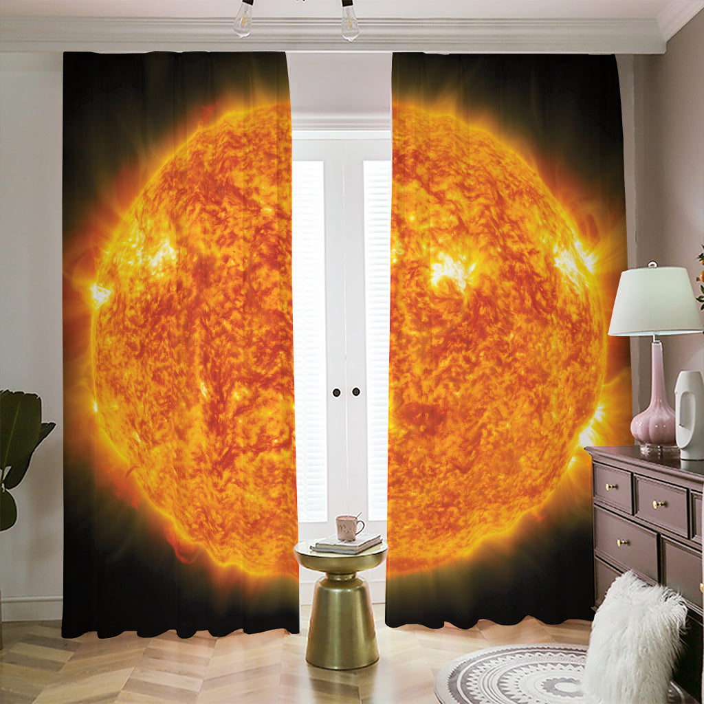 Flaming Sun Print Blackout Pencil Pleat Curtains