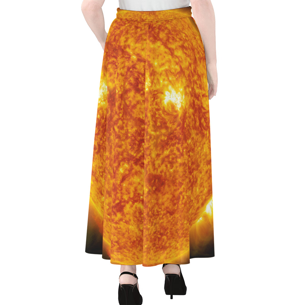 Flaming Sun Print Chiffon Maxi Skirt