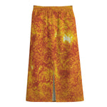 Flaming Sun Print Cotton Front Slit Maxi Skirt