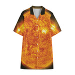 Flaming Sun Print Cotton Hawaiian Shirt
