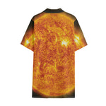 Flaming Sun Print Cotton Hawaiian Shirt