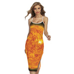 Flaming Sun Print Cross Back Cami Dress
