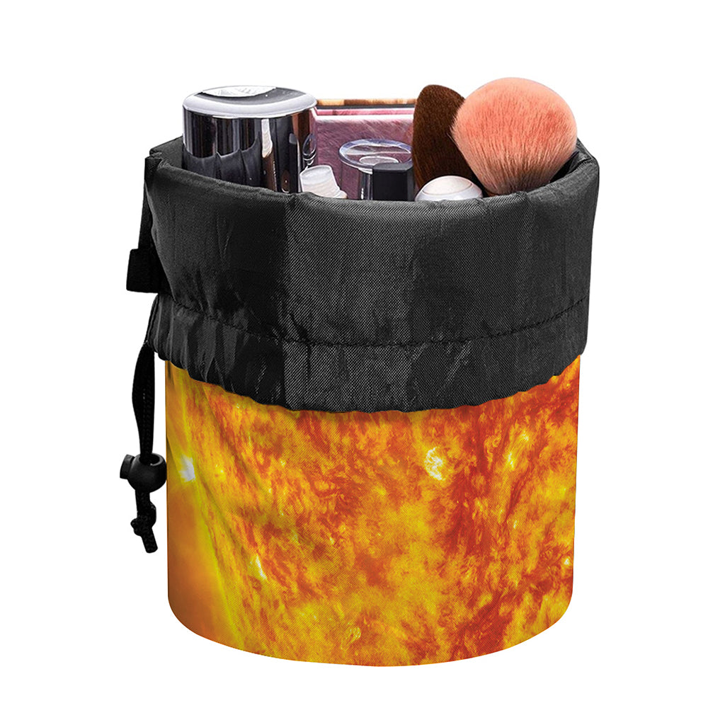 Flaming Sun Print Drawstring Makeup Bag