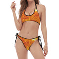 Flaming Sun Print Halter Scoop Tie Side Bikini