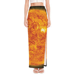 Flaming Sun Print High Slit Maxi Skirt