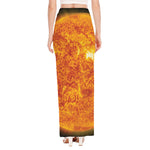 Flaming Sun Print High Slit Maxi Skirt