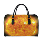 Flaming Sun Print Leather Duffle Bag