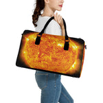 Flaming Sun Print Leather Duffle Bag