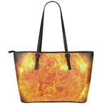 Flaming Sun Print Leather Tote Bag