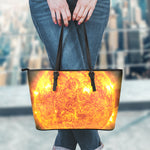 Flaming Sun Print Leather Tote Bag