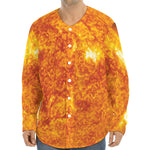 Flaming Sun Print Long Sleeve Baseball Jersey