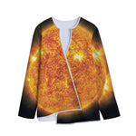 Flaming Sun Print Long Sleeve Short Coat