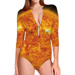 Flaming Sun Print Long Sleeve Swimsuit