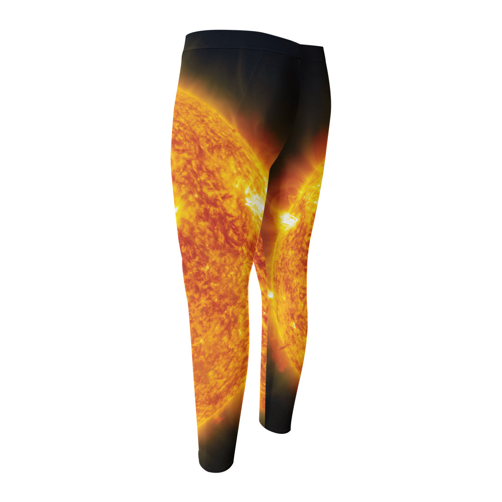 Flaming Sun Print Men's Compression Pants