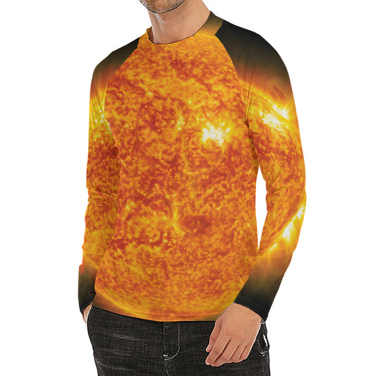 Flaming Sun Print Men's Long Sleeve Rash Guard