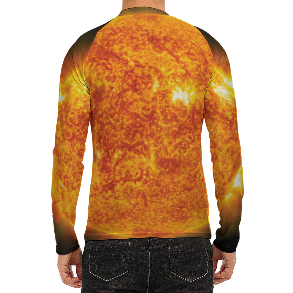Flaming Sun Print Men's Long Sleeve Rash Guard