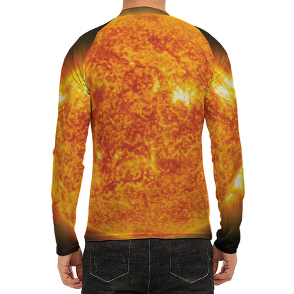 Flaming Sun Print Men's Long Sleeve Rash Guard