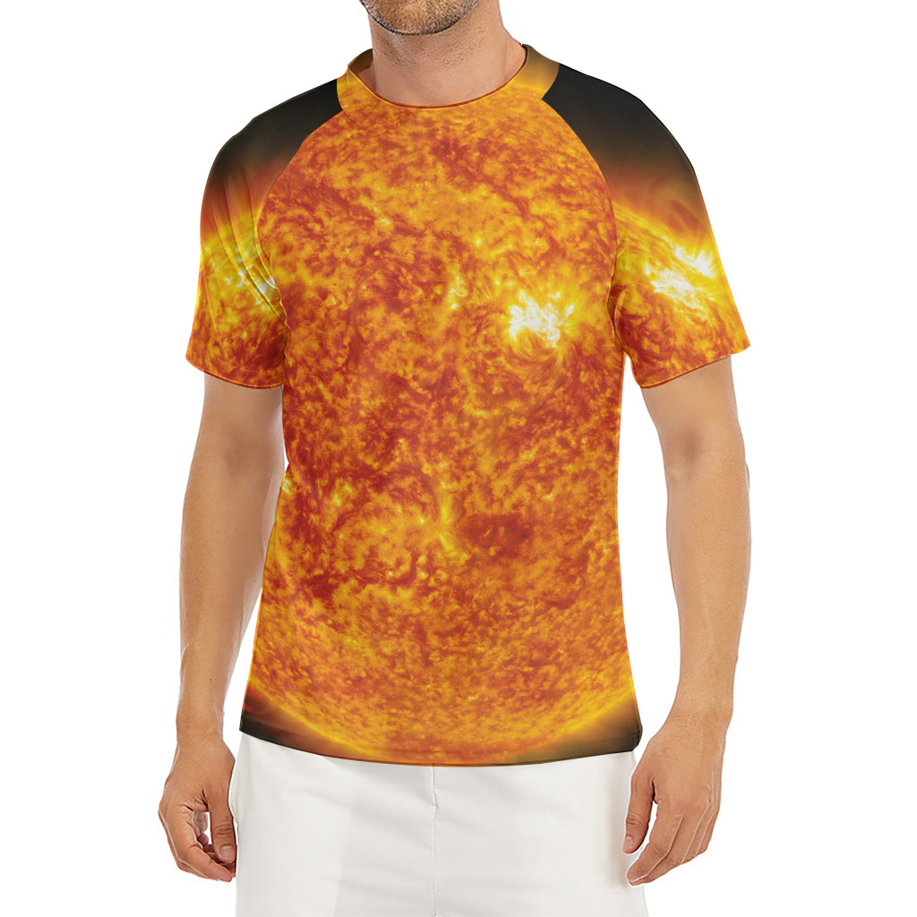 Flaming Sun Print Men's Short Sleeve Rash Guard
