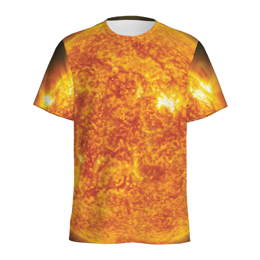 Flaming Sun Print Men's Sports T-Shirt