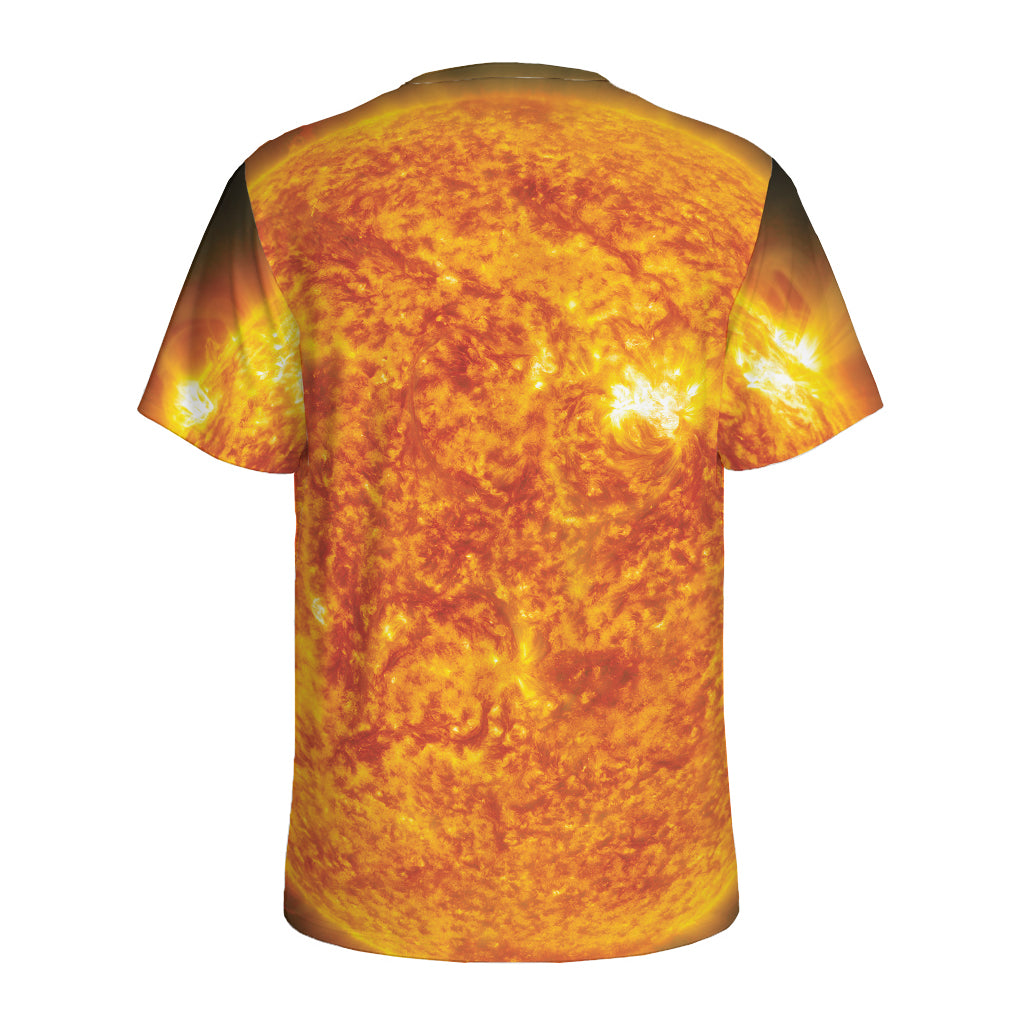 Flaming Sun Print Men's Sports T-Shirt