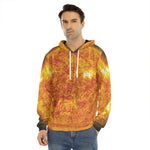 Flaming Sun Print Men's Velvet Pullover Hoodie