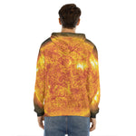 Flaming Sun Print Men's Velvet Pullover Hoodie