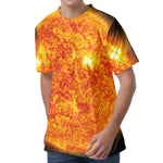 Flaming Sun Print Men's Velvet T-Shirt