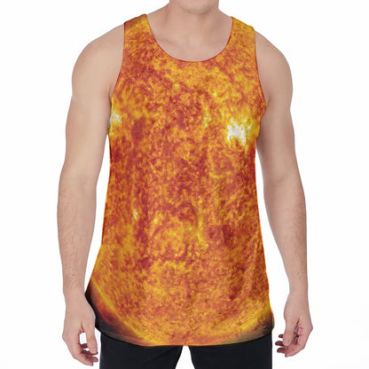 Flaming Sun Print Men's Velvet Tank Top