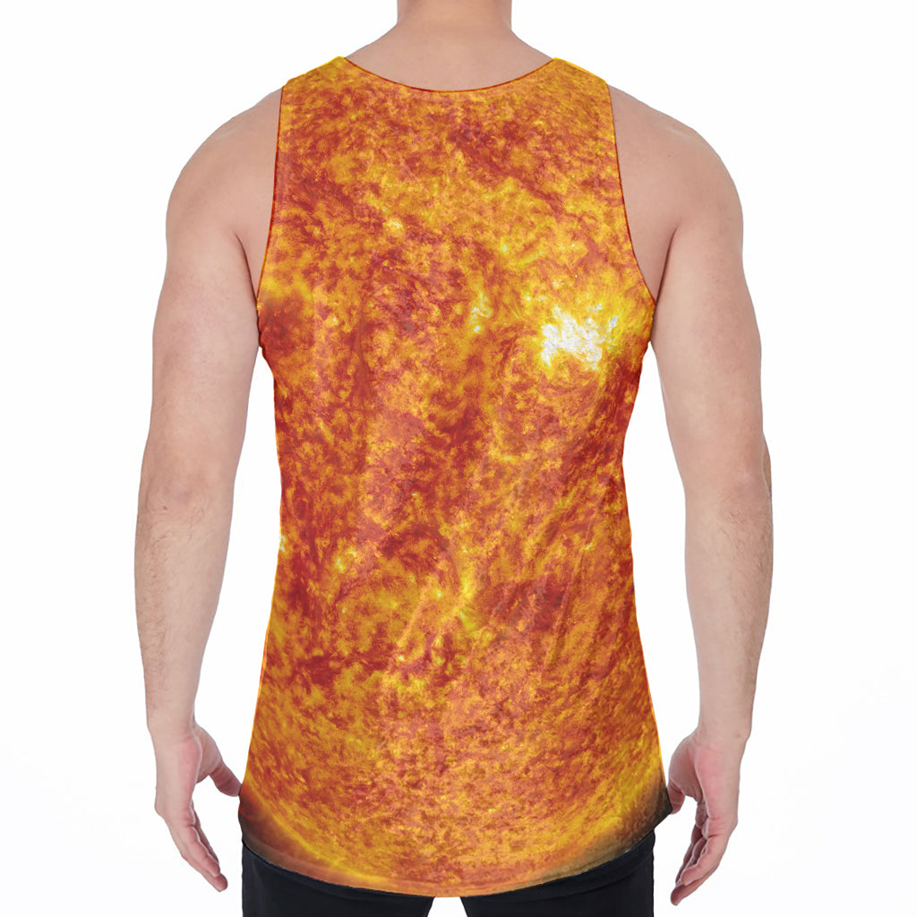 Flaming Sun Print Men's Velvet Tank Top