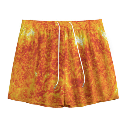 Flaming Sun Print Mesh Shorts