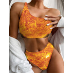 Flaming Sun Print One Shoulder Bikini Top